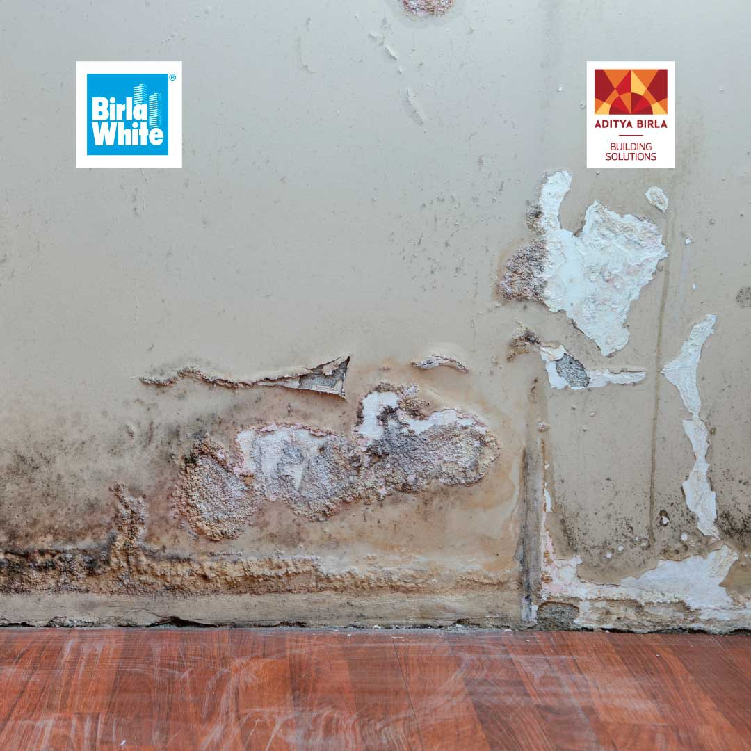 Wall with bubbling and peeling paint caused by moisture seepage before waterproofing